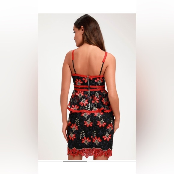 NWT - Lulu’s Karina Embroidered Floral Peplum Dress - Picture 3 of 7